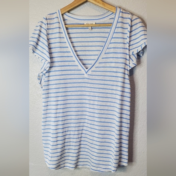 💚5/$25 Ella Moss Blue & White Gemma Striped Tee V-Neck Top Size XL - Picture 4 of 6